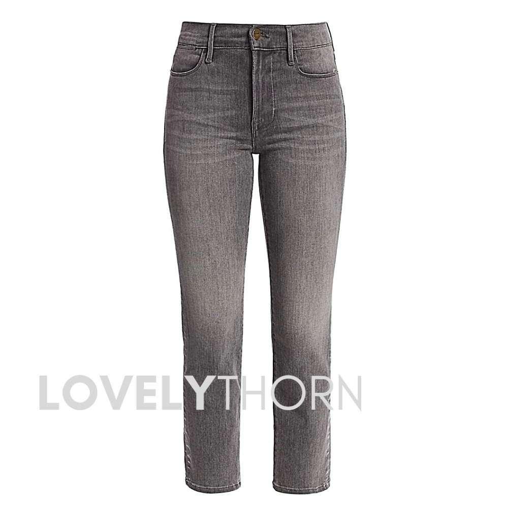 FRAME // le high straight leg foil tuxedo stripe crop grey jeans - Picture 14 of 16